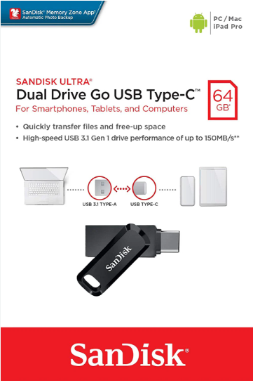 SANDISK 64GB Ultra Dual USB 3.1 Type-C (USB-C & USB-A) (SDDDC3-046G-G46) Flash Drive